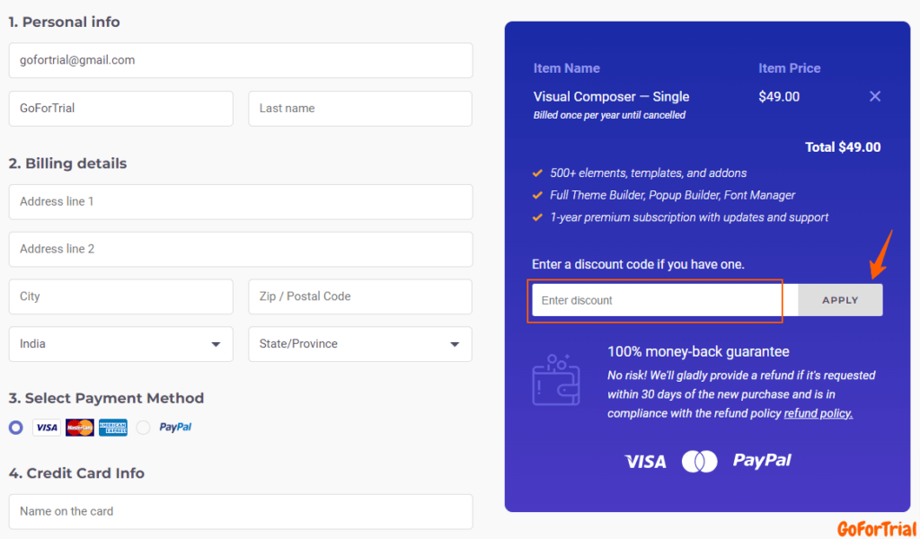 Applying Coupon on Visual-Composer Checkout page