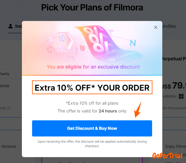Filmora 10 OFF Special Discount Popup