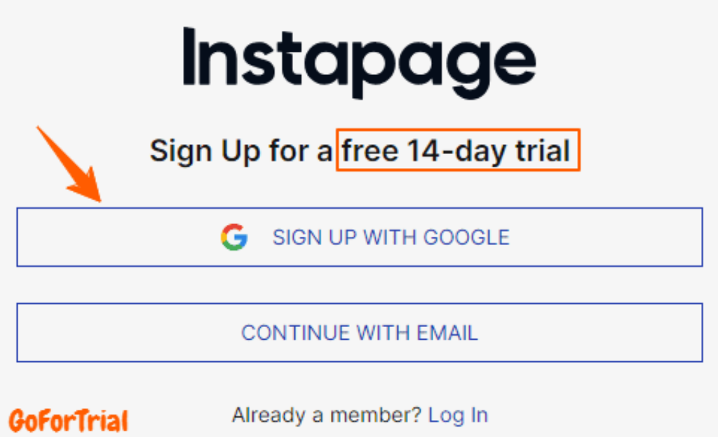 Instapage Sign-Up process for discount