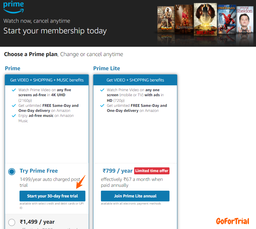 Prime Video Free Trial – Get 30 Days Amazon Prime India Trial 3 Prime Video Free Trial Membership Plans India