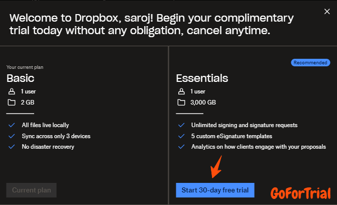 Dropbox Free Trial [Try 30 Days Free, 3000 GB]