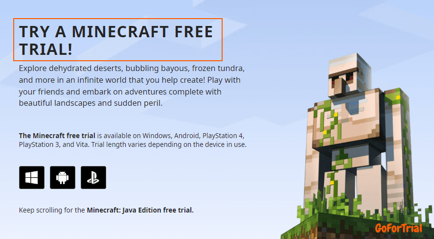 Minecraft Free Trial Banner