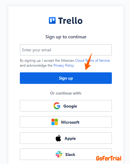 Sign-up on Trello with Atlassian account