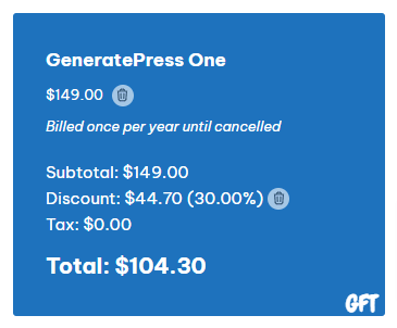 GeneratePress Discount at Checkout