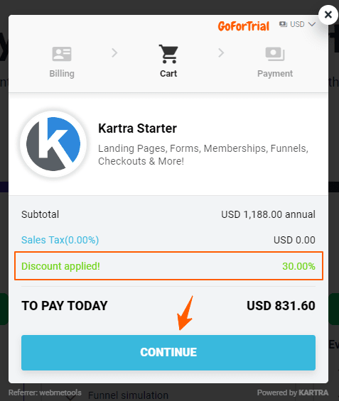 Kartra Starter Plan Checkout with 30OFF Coupon Code