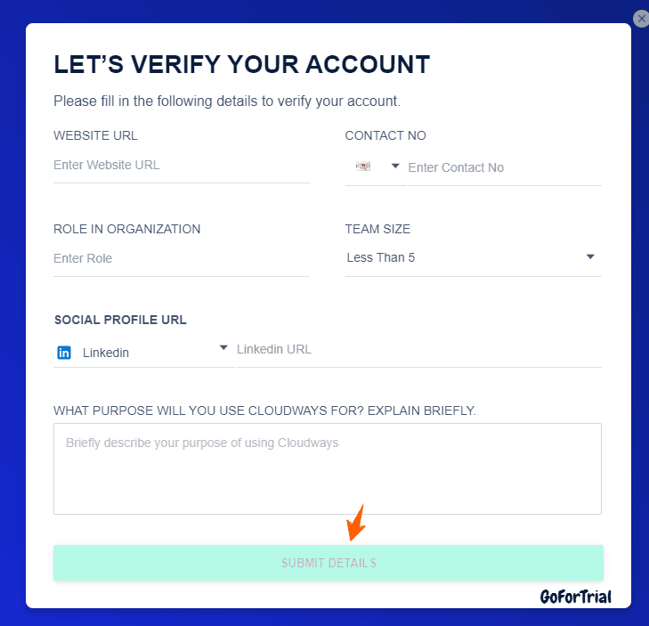 Closudways Verify Account Page