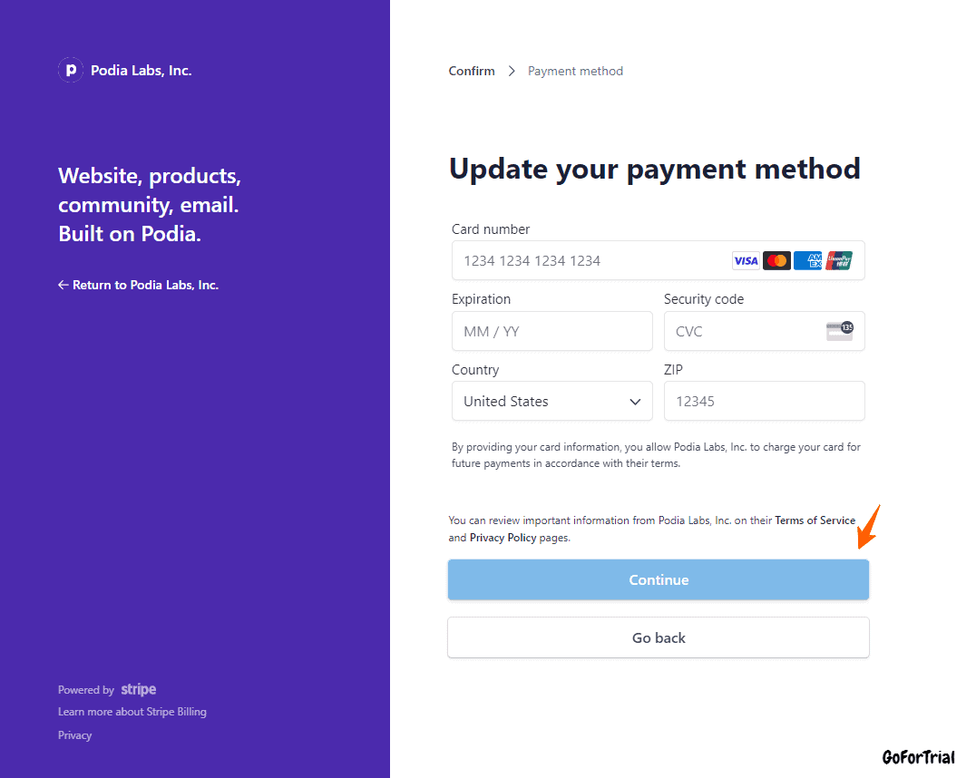 Podia Payment Page