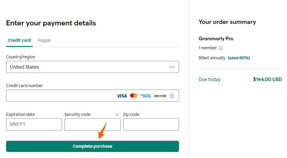 Grammarly 60 OFF Coupon Code and Discount, Save upto 60% on its Plans 5 Grammarly Enter Payment Details