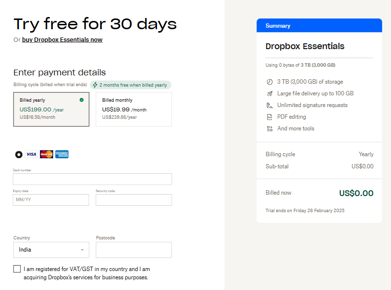 Dropbox Free Trial: Access 15 TB of Storage for 30 Days at No Cost 6 Dropbox-Payment-Details