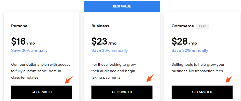 Start Free Squarespace Trial, Activate Trial for 14 or 30 Days 4 Squarespace-Pricing-Plans