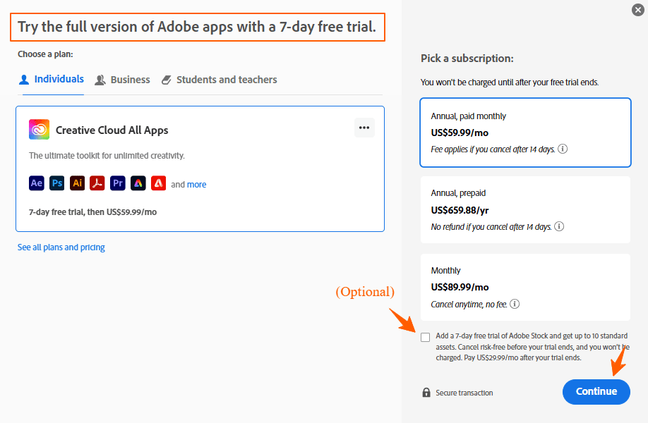 Adobe Creative Cloud Free Trial, Get Premium Trial Upto 21 Days 6 Adobe Creative Cloud Individual Plan Trial