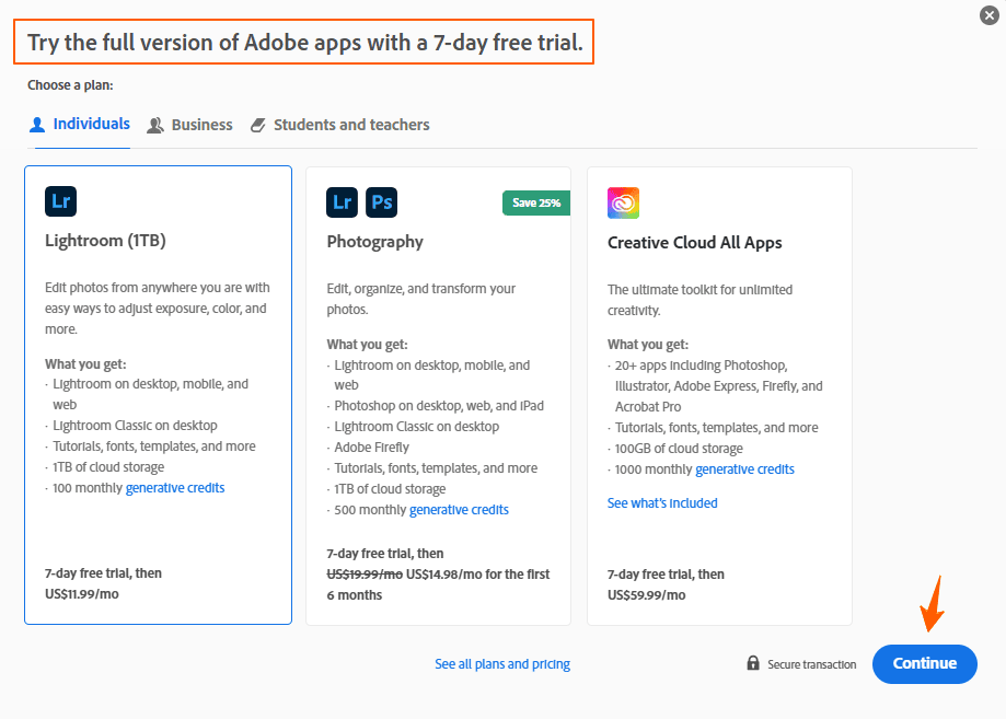 Adobe Lightroom Free Trial - Enjoy Premium Access for Up to 21 Days! 5 Lightroom Free Trial Select Plan Step