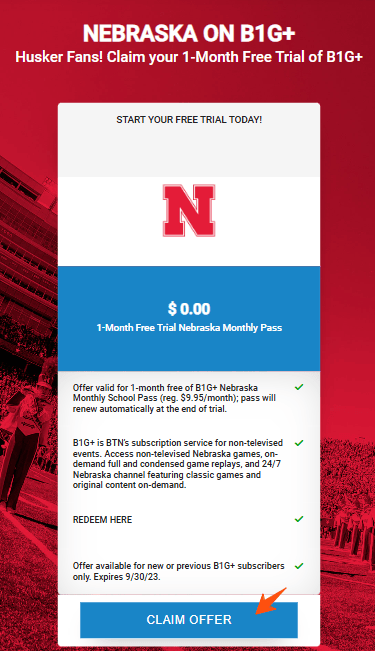 Big Ten Plus Free Trial - Watch Live Sports Free for 30 Days! 2 BTN Plus Free Trial Through Nebraska