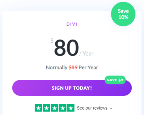 Divi Discount Yearly Plan - Save $9